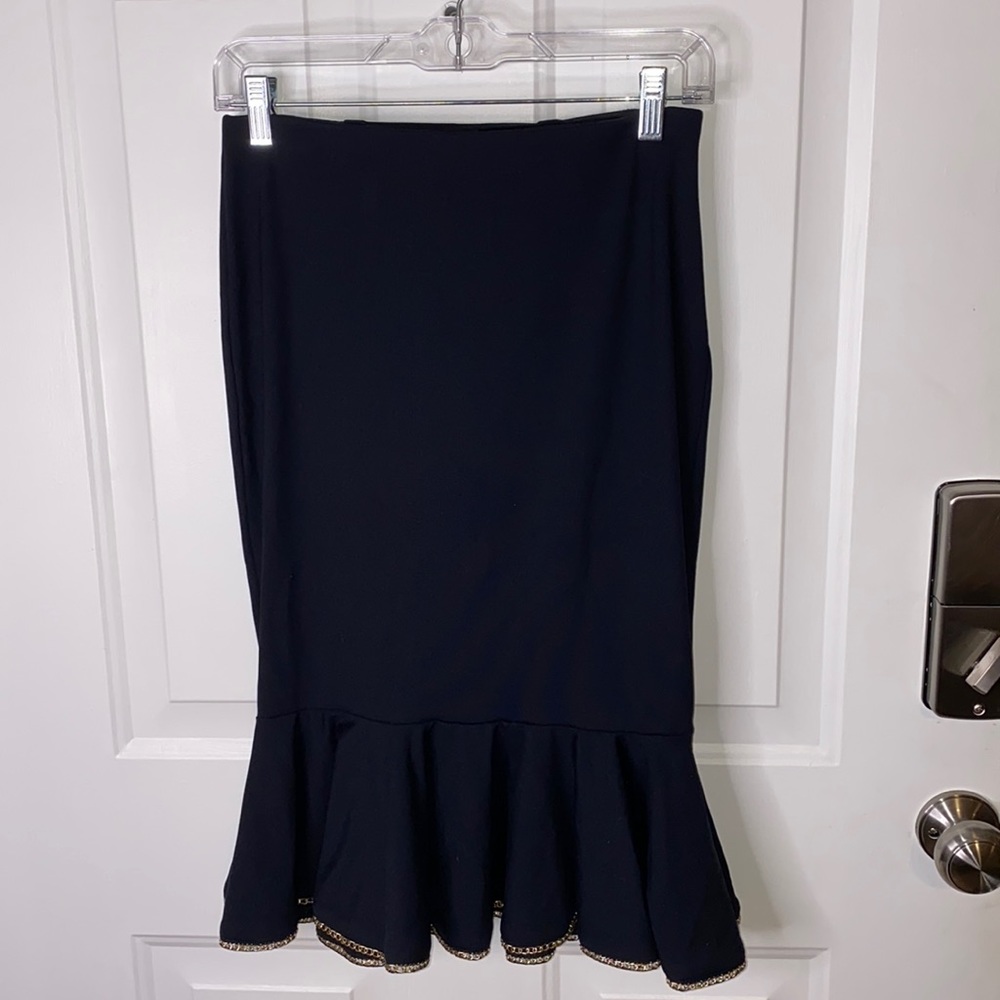 Fit and flare pencil skirt with chain hem detail